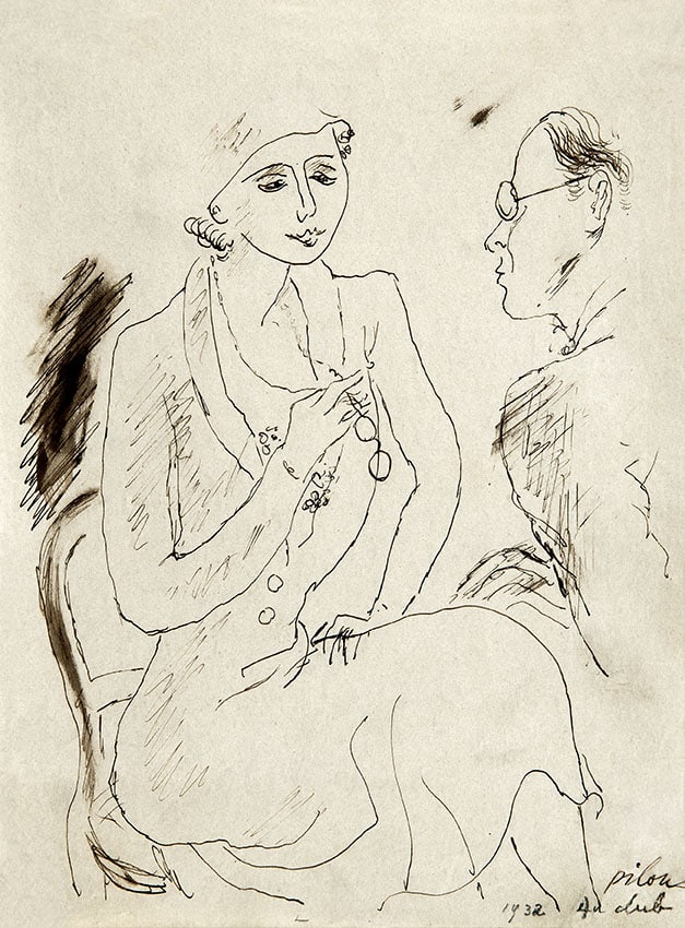 Veno Pilon, Au club, 1932, perorisba s tušem, papir (last: Pilonova galerija Ajdovščinaj)